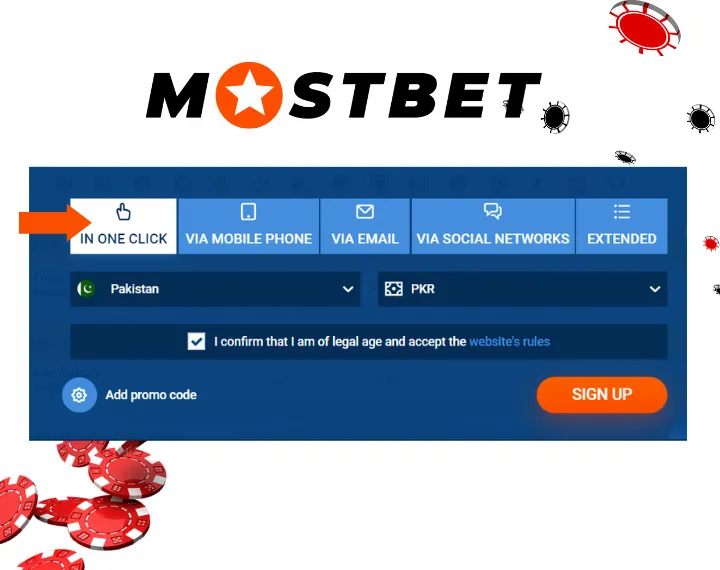 Registration in one click at Mostbet