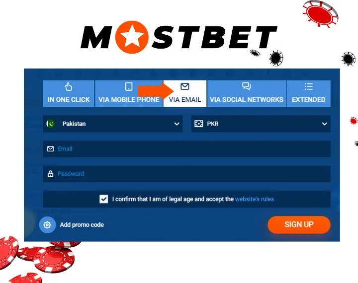 Registration via Email at Mostbet 