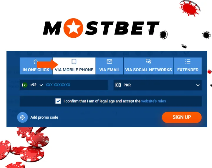 Registration via mobile at Mostbet